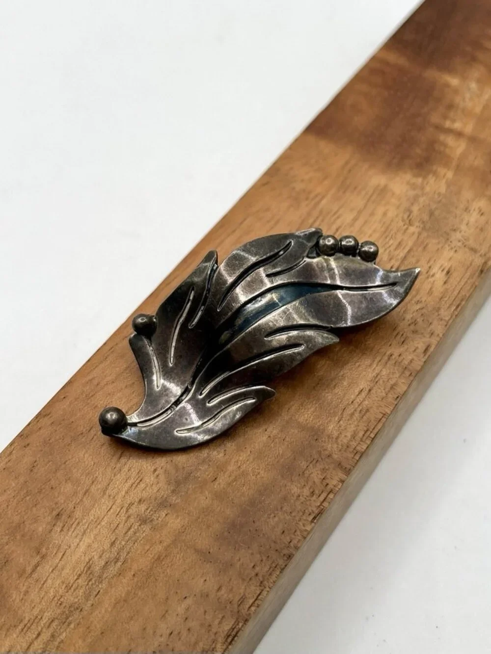 VTG Mid Century Mexican Sterling Silver Modernist Leaf Brooch Pin Mexico 14g MCM
